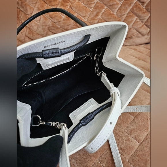 Balenciaga Shopping North South Tote XXS Bag White Black Logo Square Crossbody - Picture 9 of 11